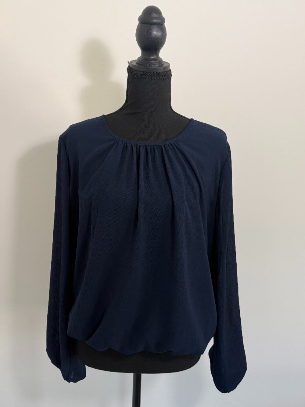 Tommy Hilfiger Navy‎ Pleated Blouse Long Sleeve Flowy Top Sz L